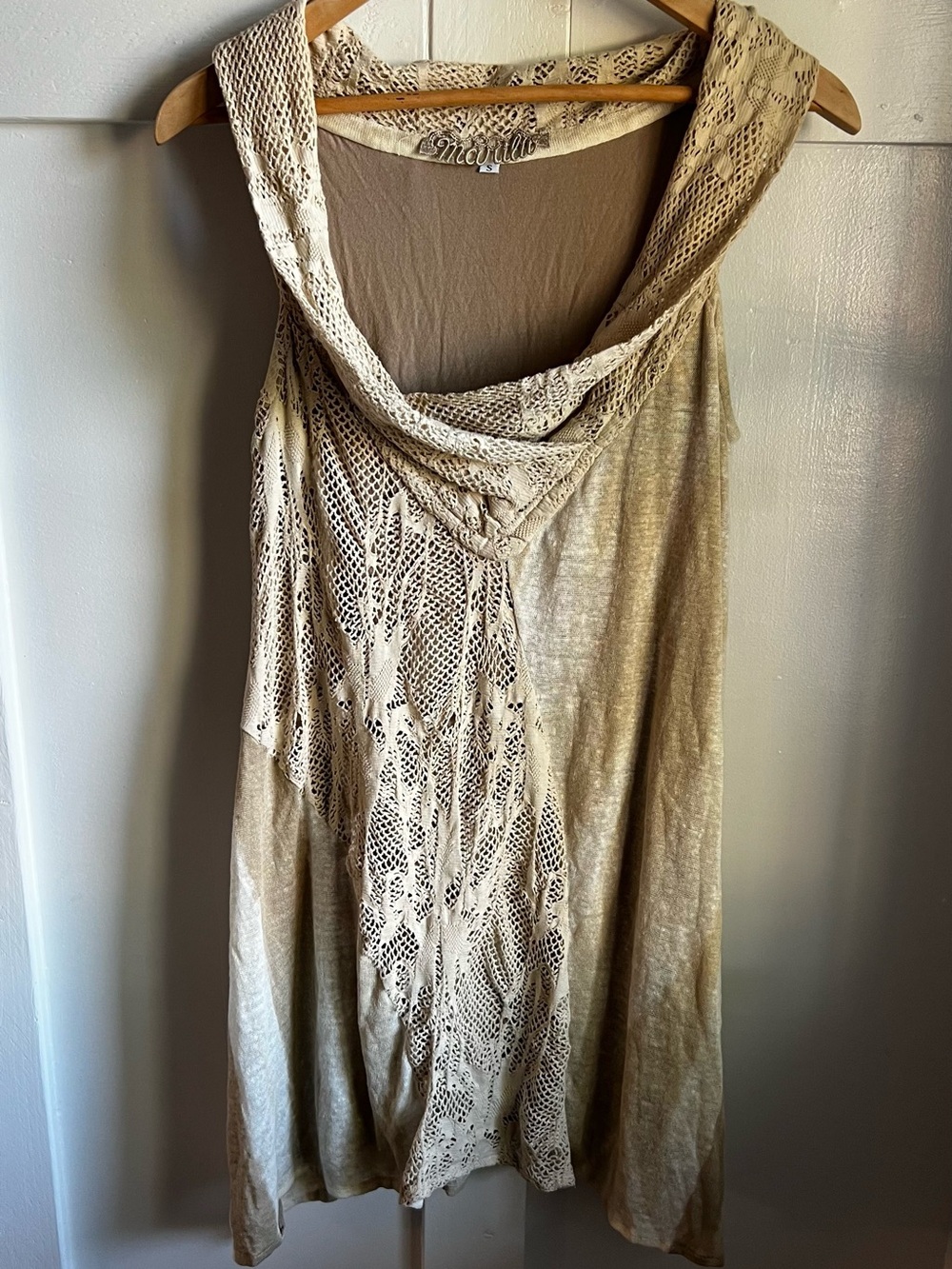 Marila Italy Cream Crochet Lace Cowl Neck Mini Dress Tunic Cotton Blend Size S